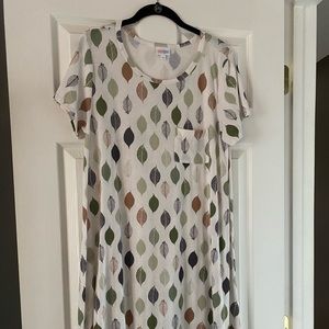 Gently used LuLaRoe dress with leaf print.
